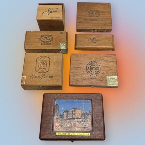 Assorted Wooden Cigar Boxes Collection SET OF 7 - Picture 1 of 3